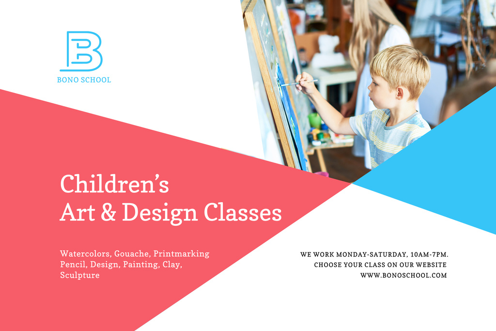 Lovely Art & Design Classes for Kids With Easel Poster 24x36in Horizontal Design Template