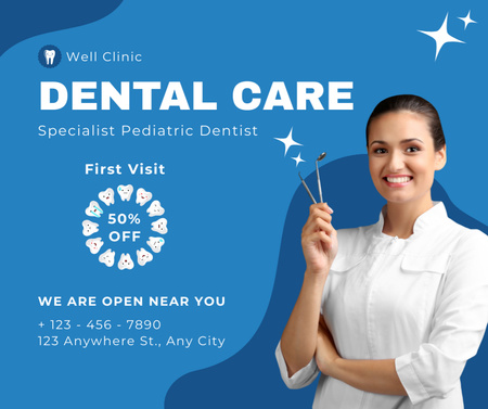 Discount Offer on First Dental Clinic Visit Facebook Design Template