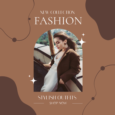 Modèle de visuel Nouvelle collection de mode avec une femme en blazer marron - Instagram