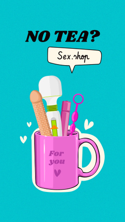 Funny Illustration of Sex Toys in Cup Instagram Story Design Template