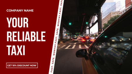 Designvorlage Zuverlässiger Taxiservice mit Rabatt für Full HD video