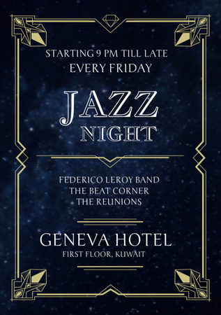 Jazz Night Invitation on Night Sky Flyer A7 Design Template