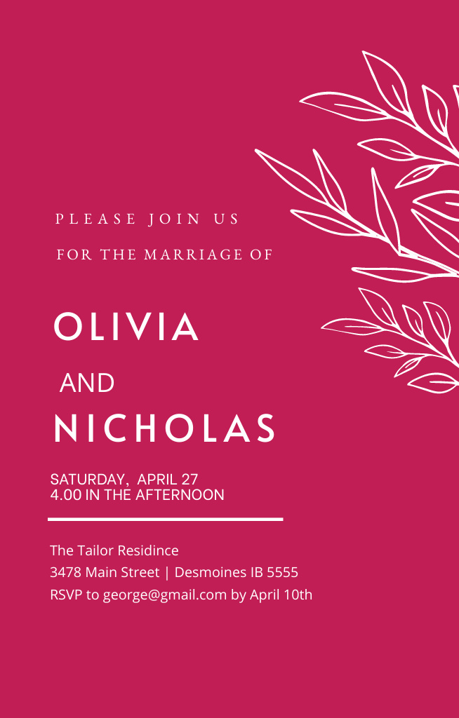 Minimalist Announcement of Wedding Ceremony In Deep Pink Invitation 4.6x7.2in Design Template