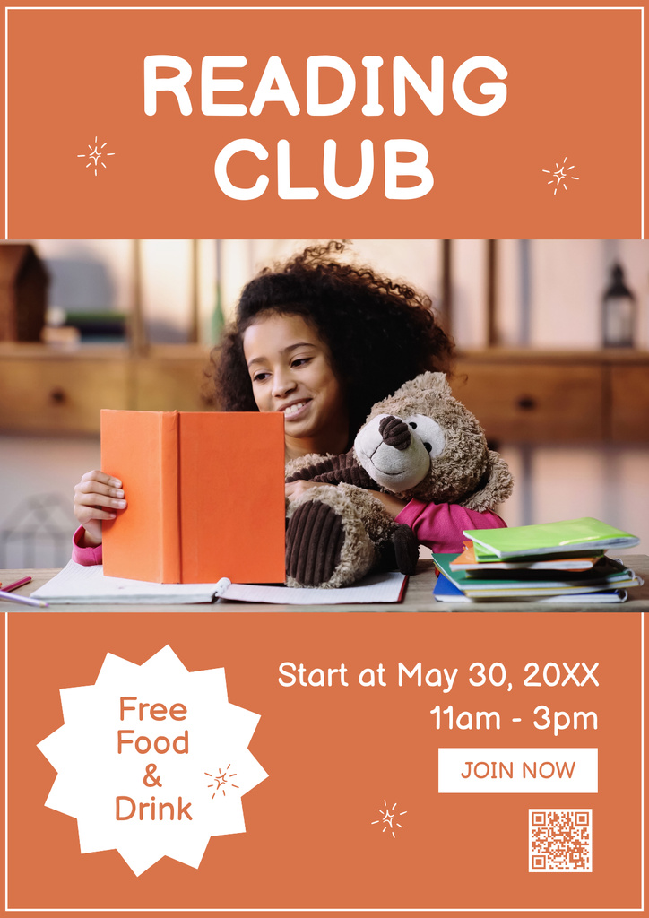 Little Girl with Book in Reading Club Poster tervezősablon