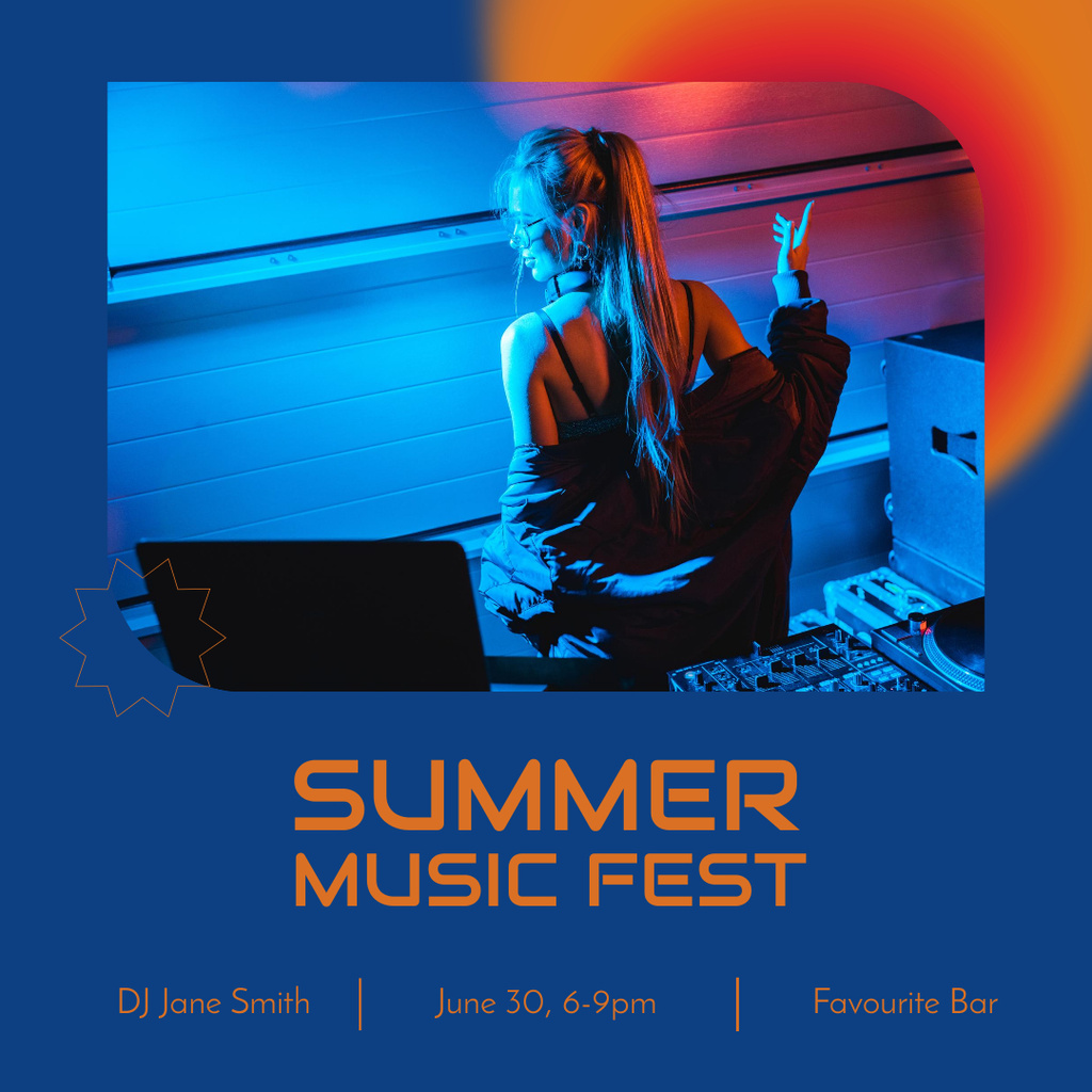 Designvorlage Summer Music Fest with DJ für Instagram