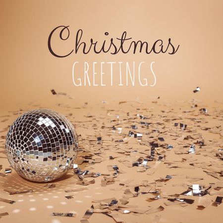 Cute Christmas Holiday Greeting with Disco Ball Instagram Modelo de Design