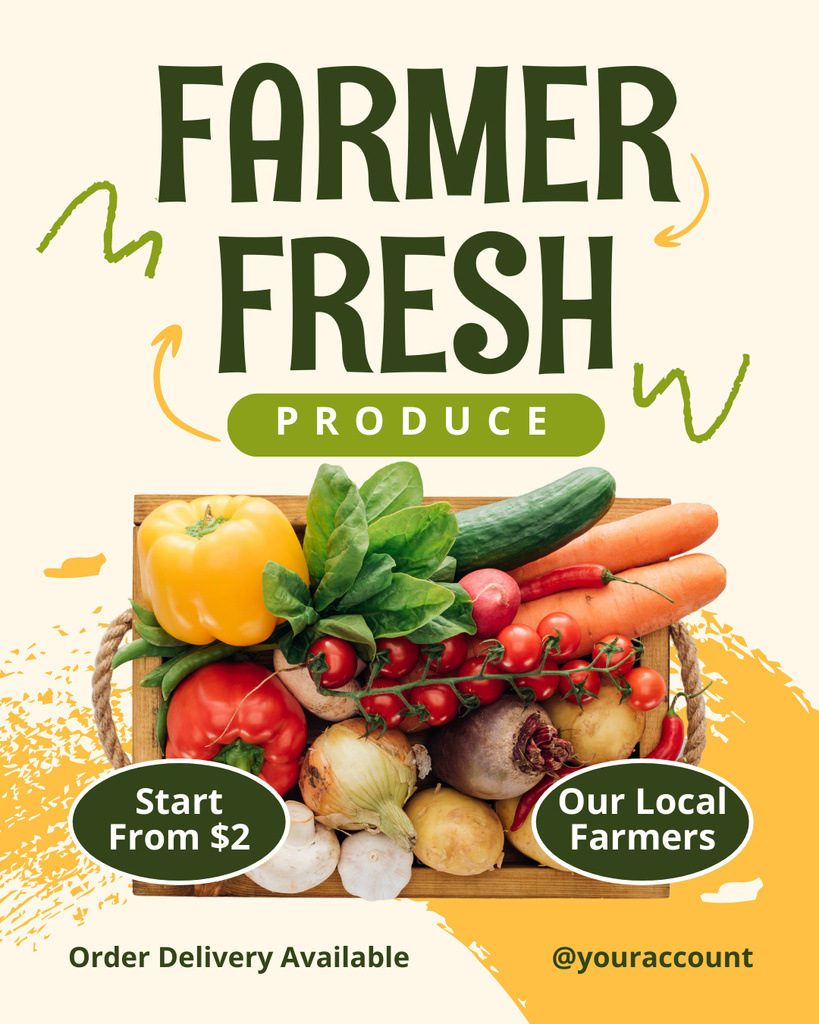 Farm Fresh Offer with Delicious Basket of Vegetables Instagram Post Vertical Modelo de Design