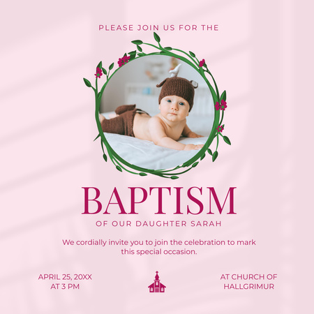 Baptism Invitation with Cute Baby Newborn Instagram Design Template