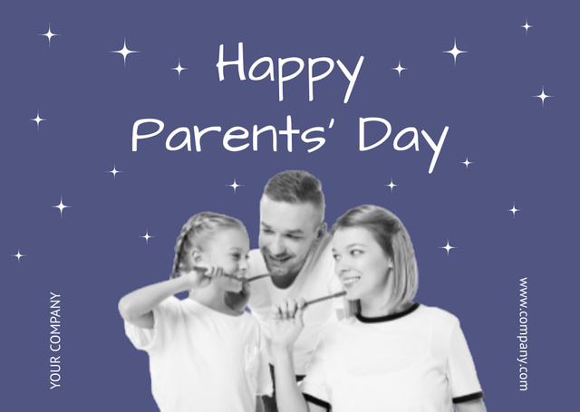 Ontwerpsjabloon van Card van Happy Parents' Day with Cute Family brushing Teeth