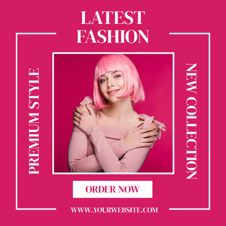 Woman in Pink Dress for Latest Fashion Collection Announcement Instagram Design Template