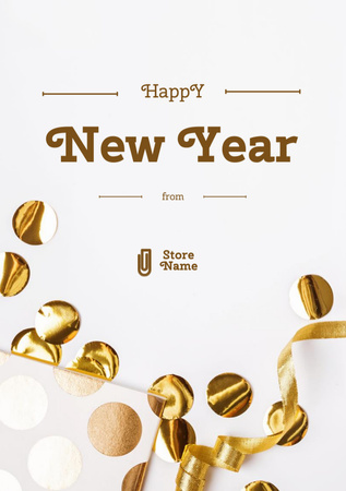 Altın Konfeti ile Yeni Yıl Tatili Tebrik Postcard A5 Vertical Tasarım Şablonu
