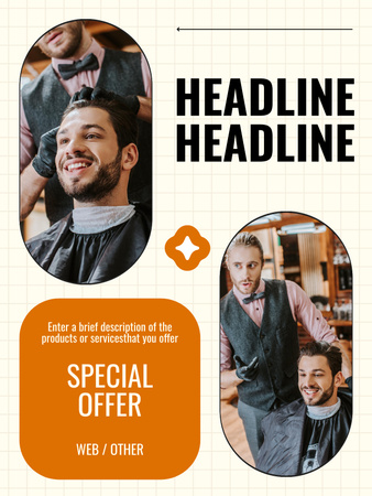 Special Offer of Barbershop Services for Stylish Men Poster US Design Template