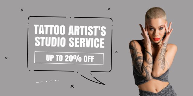 Designvorlage Creative Tattoo Artist's Studio Services With Discount für Twitter