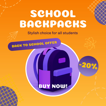 Stylish School Backpacks With Discount For Children Animated Post Design Template