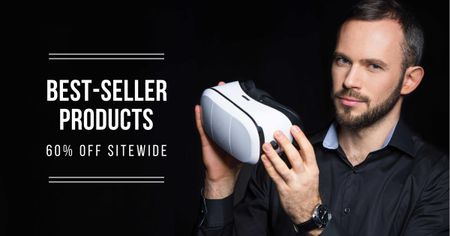 Platilla de diseño Gadgets Offer with Man holding VR Glasses Facebook AD