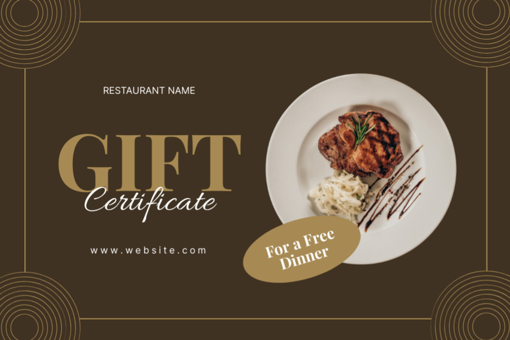 Template di design Gift Voucher for Free Dinner Gift Certificate