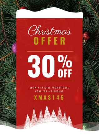 Christmas Offer Decorated Fir Tree Flyer A5 Design Template