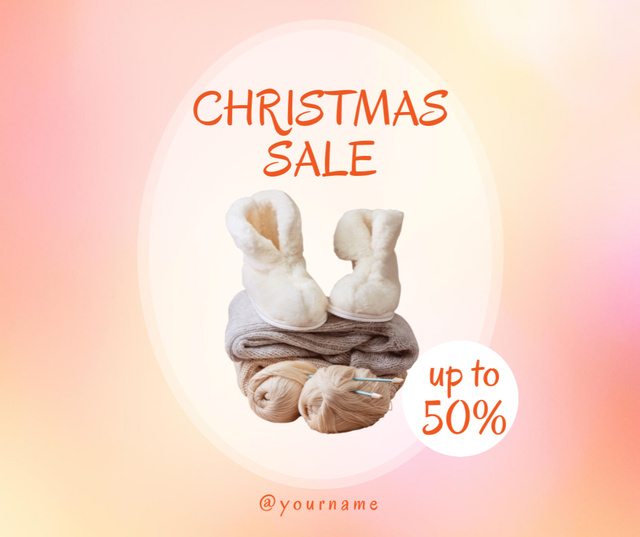 Christmas sale offer with cute woolen shoes Facebookデザインテンプレート