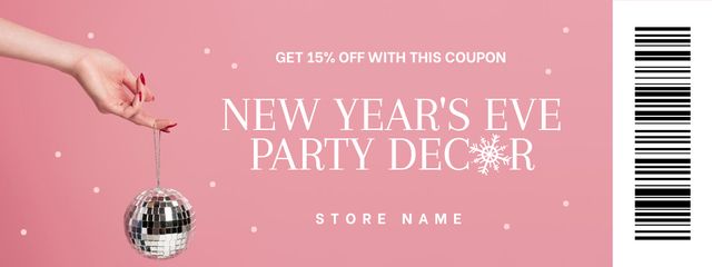 Ontwerpsjabloon van Coupon van New Year Party Decor Discount Offer in Pink
