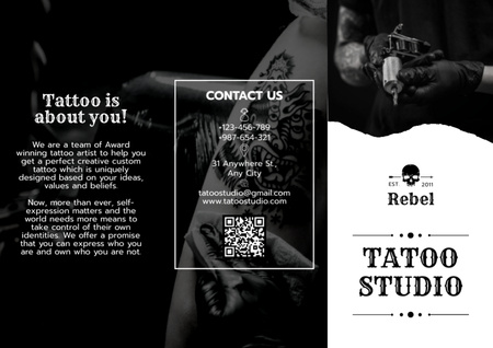 Designvorlage Tattoo-Studio-Dienstleistungen mit Beschreibungsangebot für Brochure
