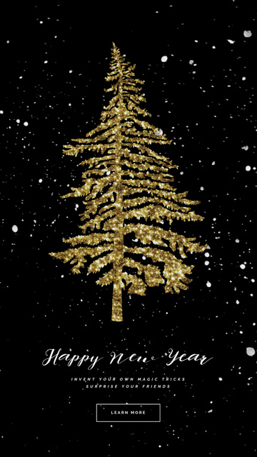 Glittery Golden Christmas tree Instagram Video Story Modelo de Design