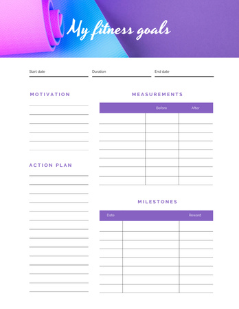 Fitness Goals Planner with Yoga Mat Notepad 8.5x11in Design Template
