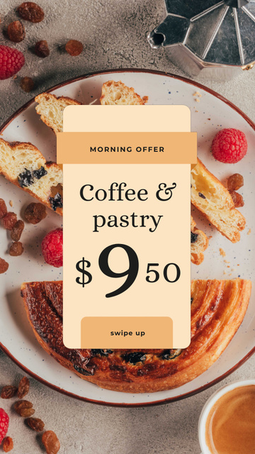 Platilla de diseño Cafe Promotion Coffee and Pastry on Table Instagram Video Story