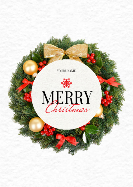 Enchanting Christmas Holiday Wishes with Decorated Wreath Postcard A6 Vertical Design Template
