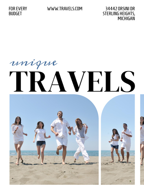 Students' Trips Ad with Friends on Beach Poster US Design Template