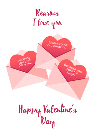 Valentine's Day Greetings With Envelopes Postcard A5 Vertical Design Template