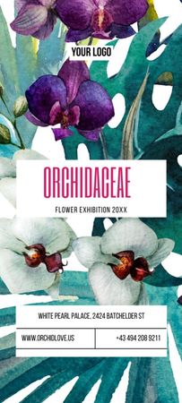 Orchid Flowers Exhibition Announcement Invitation 9.5x21cm Design Template