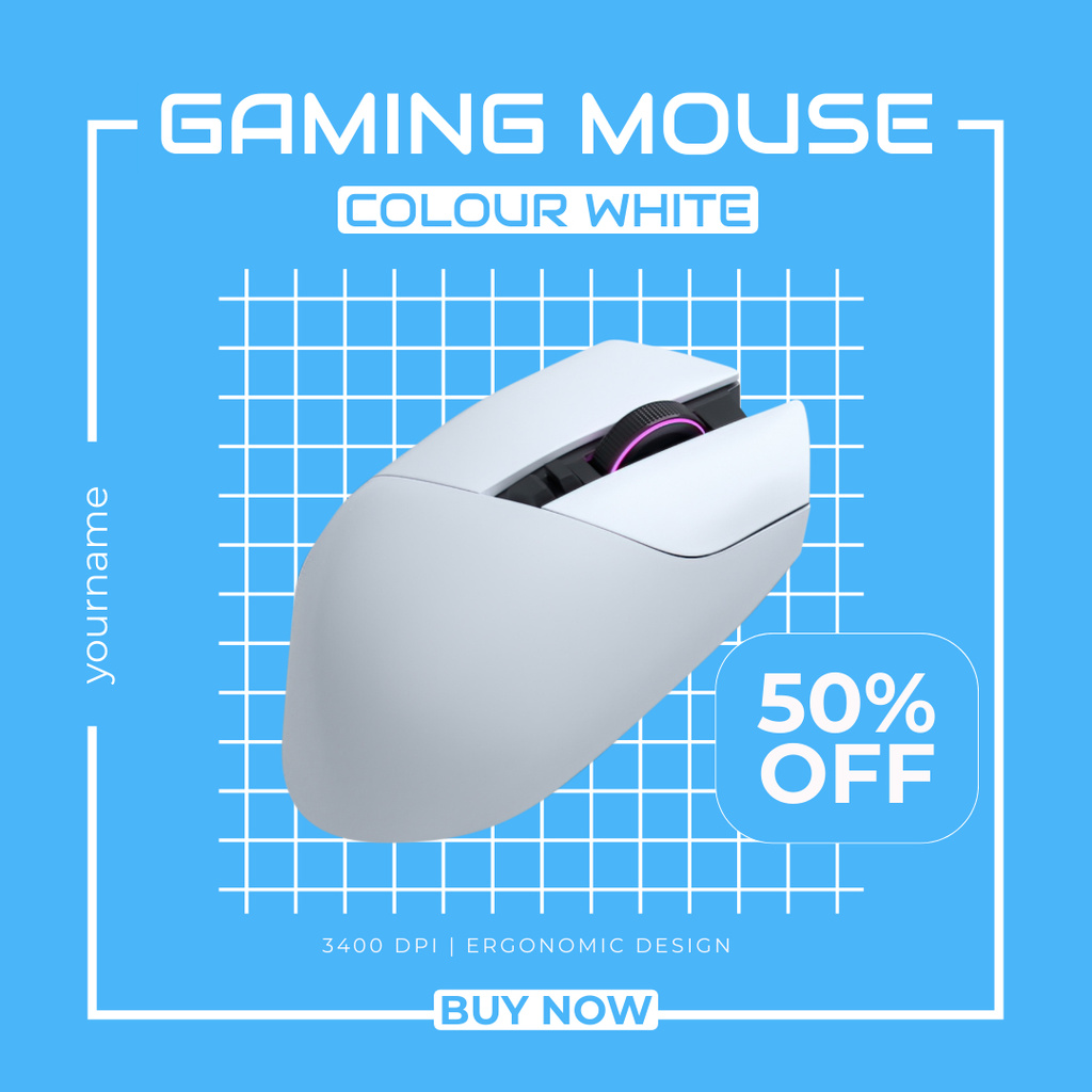 White Gaming Mouse Discount Instagram AD Tasarım Şablonu