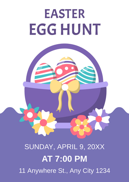 Easter Egg Hunt Announcement with Easter Egg Basket Illustration Poster Πρότυπο σχεδίασης