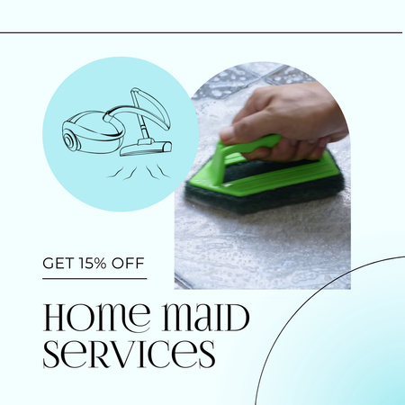 Home Maid Cleaning Services With Discount And Brush Animated Post Design Template