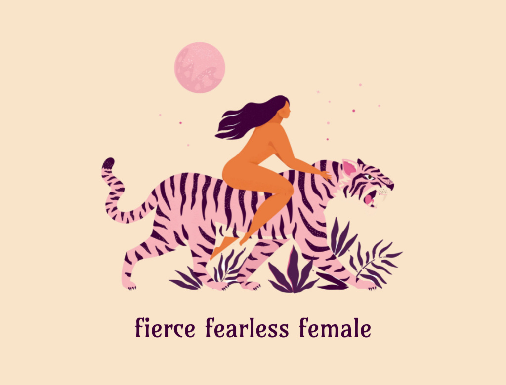 Girl Power Inspiration With Woman On Tiger Postcard 4.2x5.5in Šablona návrhu