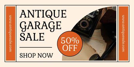 Antique Garage Sale Offer With Rare Handset Twitter Design Template