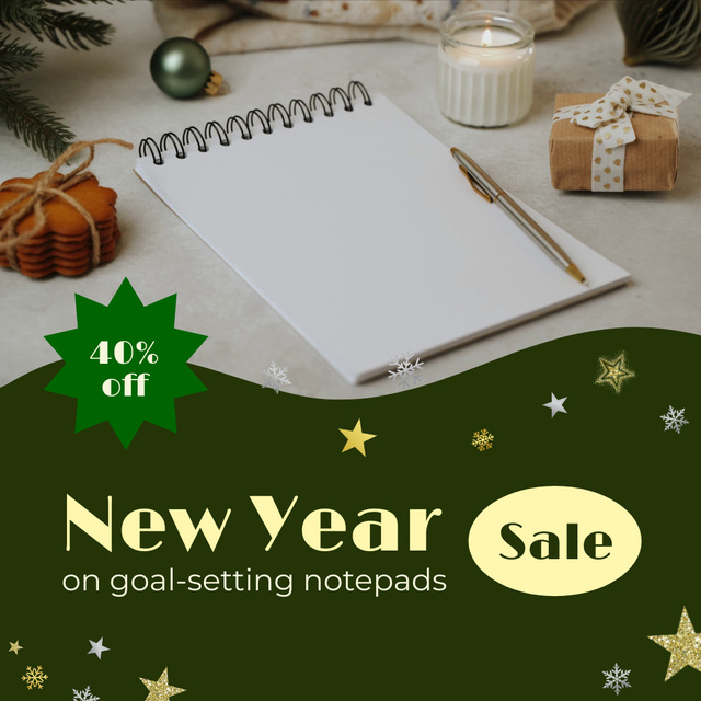 New Year Sale On Notebooks For Goals Planning Animated Post Modelo de Design