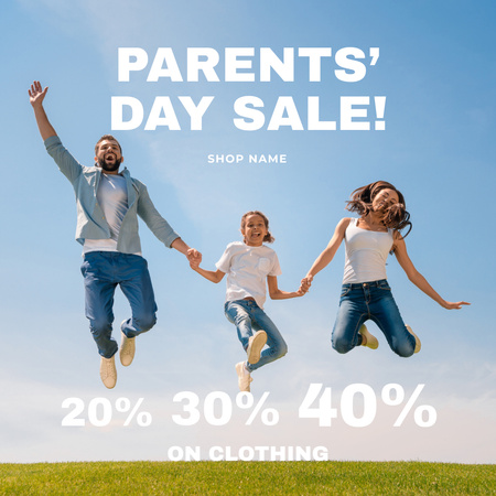 Parents' Day Sale with Happy Family jumping in Field Instagram Design Template