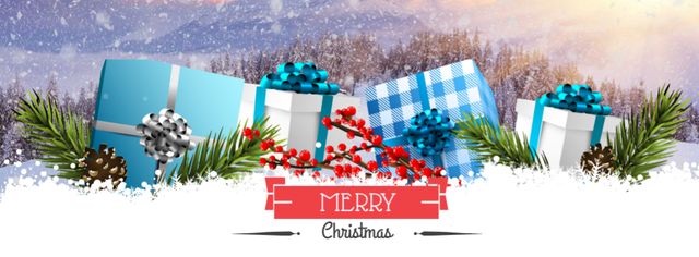 Christmas Greeting with Festive Gifts Facebook cover Πρότυπο σχεδίασης