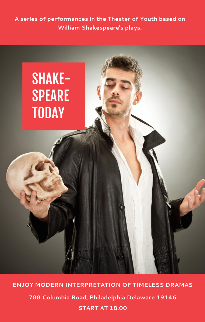 Shakespeare's Performance Announcement Invitation 4.6x7.2in Tasarım Şablonu