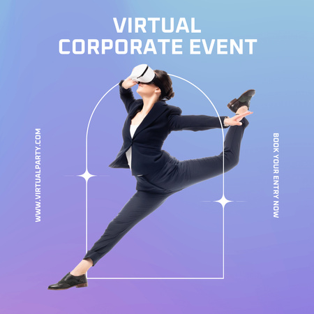 Virtual Corporate Event Invitation with Lady Dancing in VR Glasses Instagram Design Template