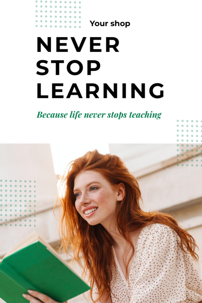 Platilla de diseño Expressive Quote About Learning With Woman Reading Book Postcard 4x6in Vertical