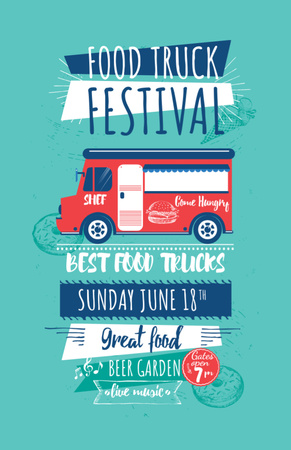 Food Truck Festival Ad with Illustration of Van Flyer 5.5x8.5in Design Template