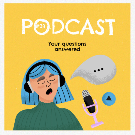 Plantilla de diseño de Podcast Announcement with Girl in Headphones Podcast Cover 