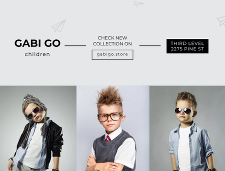 Coleção de roupas infantis com crianças pequenas em estilo formal Postcard 4.2x5.5in Modelo de Design