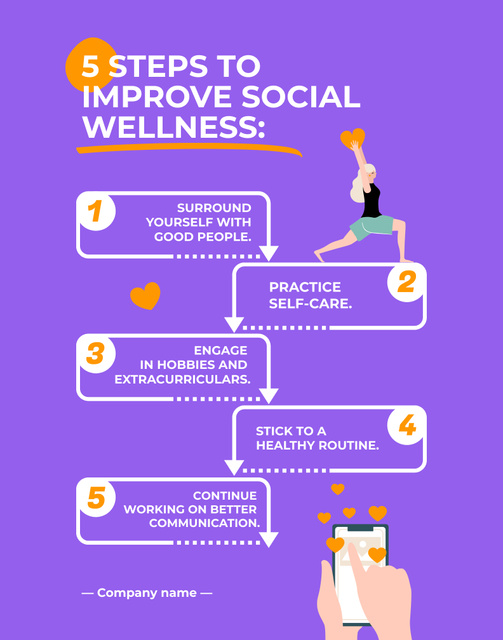Best Steps Improving Social Wellness on Purple Poster 22x28in tervezősablon