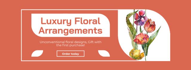 Designvorlage Floral Design Services Promo with Watercolor Illustration für Facebook cover