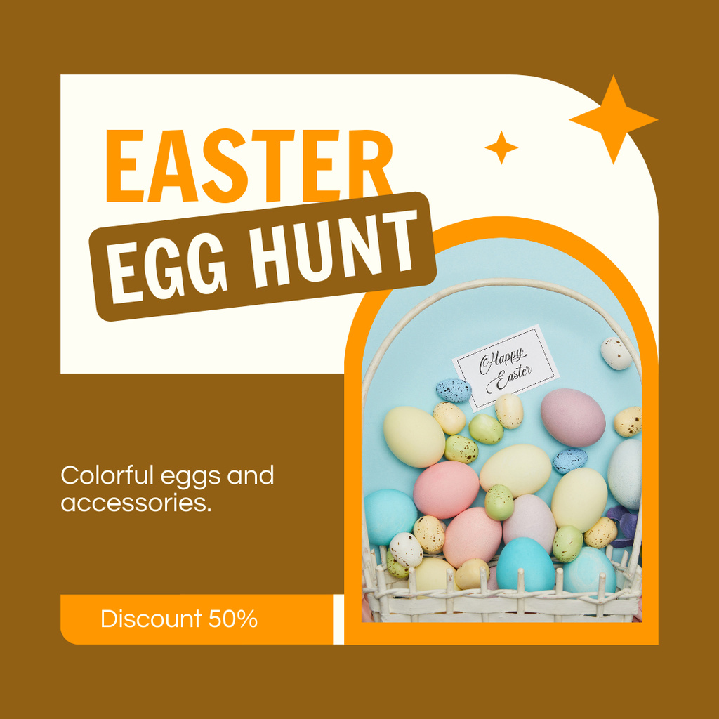 Easter Egg Hunt with Bright Colorful Eggs Instagram AD Design Template