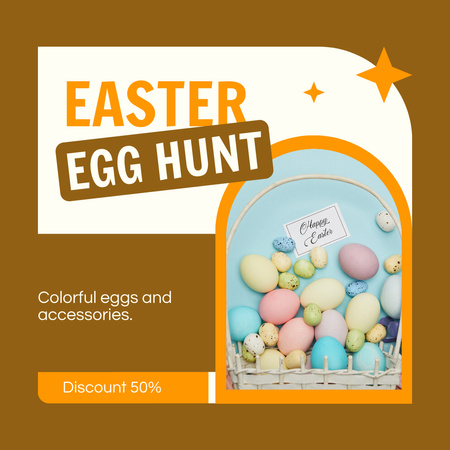 Easter Egg Hunt s jasně barevnými vejci Instagram AD Šablona návrhu