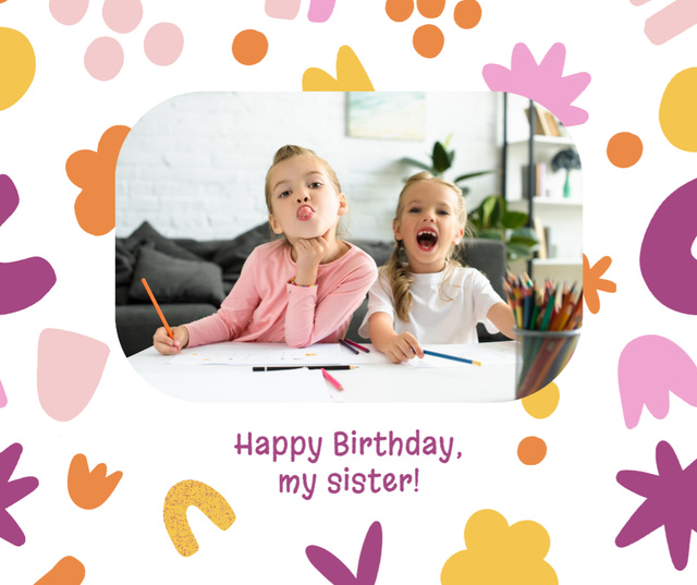 Ontwerpsjabloon van Facebook van Birthday Greeting with Cute Little Sisters